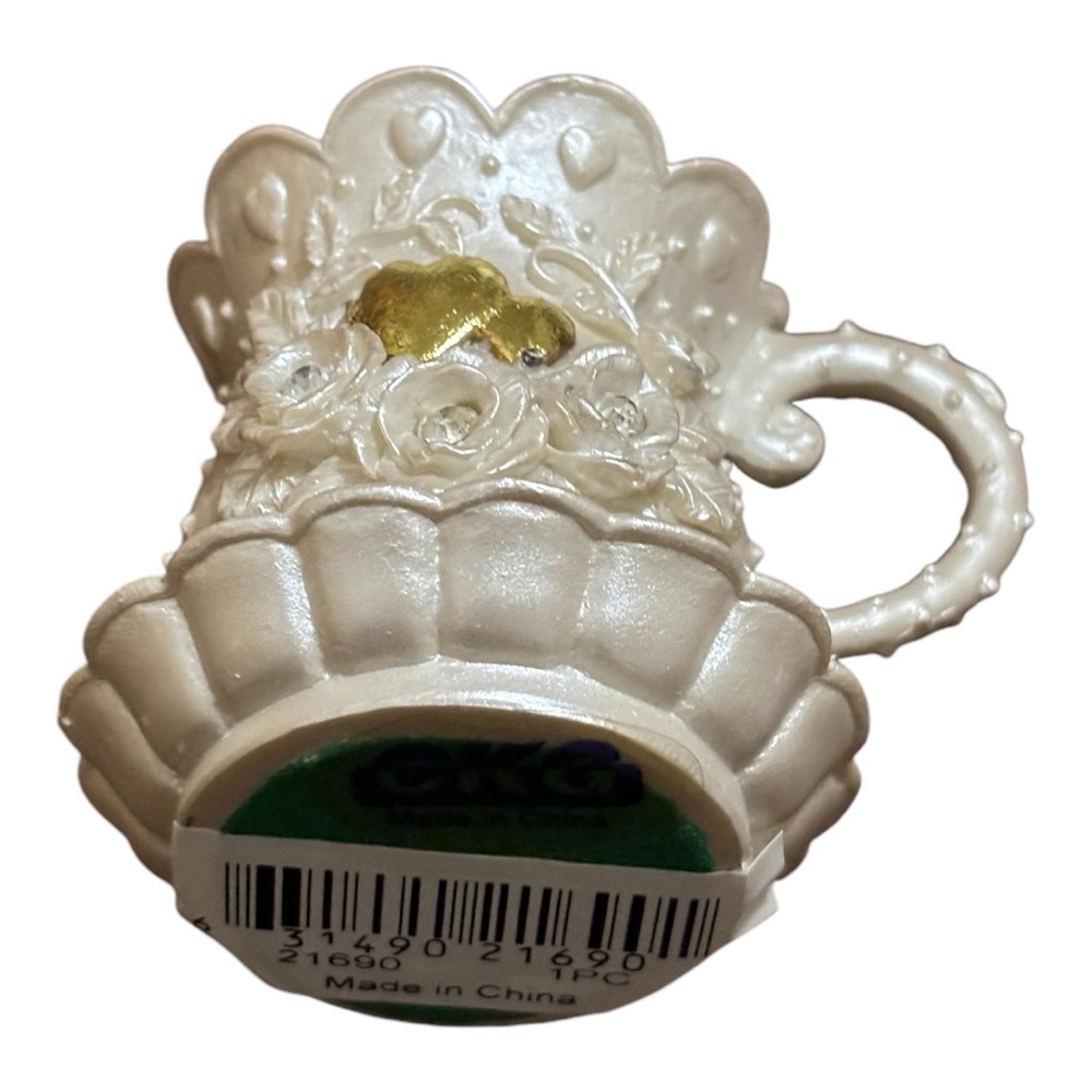 CKG Mini Teacup and Saucer 2.5" X 3"  Figurine Cream/Gold